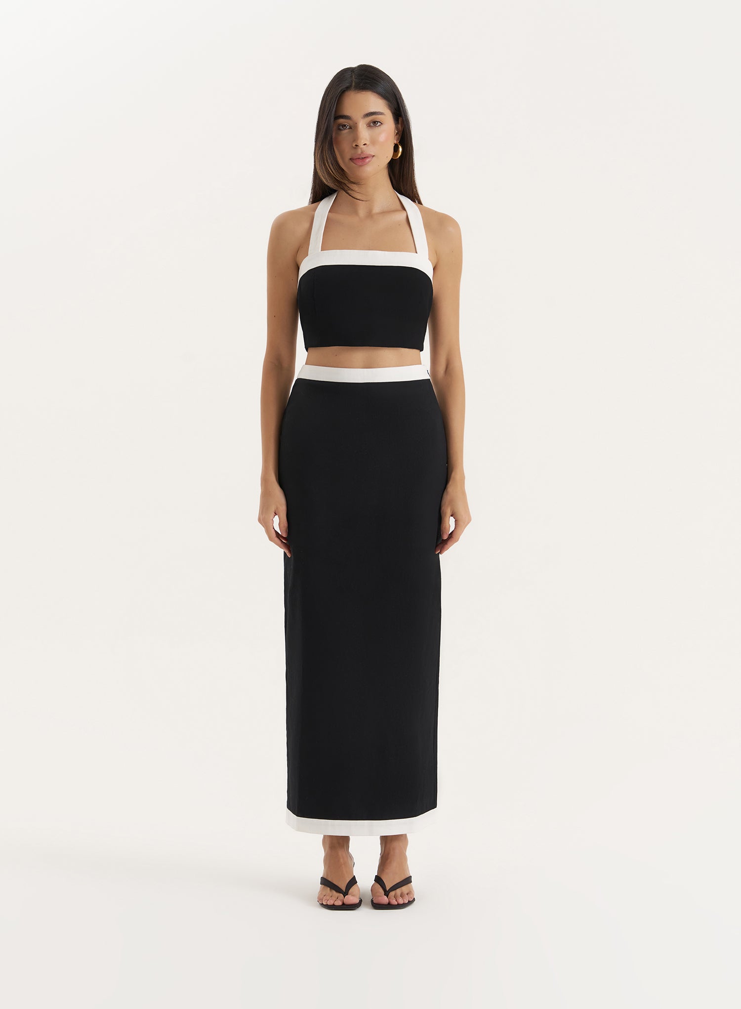 Black Contrast Trim Crop Top